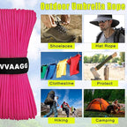 VVAAGG 1000 Paracord Rope, 50ft 12 Strand Parachute Cord for Crafting, DIY Projects, Survival Bracelets,Camping, Tent,Outdoor Hiking, Fishing (Pink, 50FT)