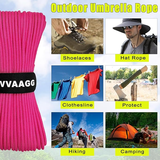 VVAAGG 1000 Paracord Rope, 50ft 12 Strand Parachute Cord for Crafting, DIY Projects, Survival Bracelets,Camping, Tent,Outdoor Hiking, Fishing (Pink, 50FT)