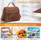 Waxed Canvas Lunch Bag for Men, Small Soft Cooler Bags Insulated with 2 Ice packs, Women Lunch Bags for Work, 10.5L 2 Compartments Leakproof Lunchbox for Work, Camping, Beach and Road Trips