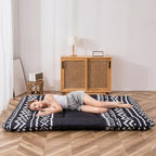MAXYOYO Japanese Floor Futon Mattress - Thicken Sleeping Pad, Roll Up Floor Lounger Bed, Camping and Guest Room Pad, Thick Soft and Comfortable, Black Stripe, Queen Size