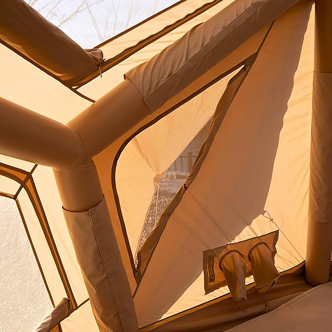 Coody Inflatable Canvas Camping Tents with Stove Jack – Premium Air Beam Family Glamping Tent, Breathable Cotton Canvas, Fast Setup Air Tent with Pump
