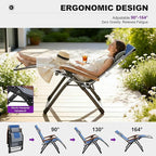 PURPLE LEAF Oversized Outdoor Reclining Chair Patio Zero Gravity Chaise Lounge Folding Chair with Quilted Cushion Adjustable Headrest for Lawn Camping Beach Pool Grey and Navy Blue