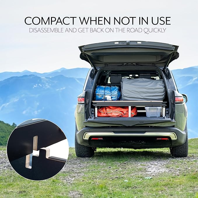 Life Finds Sleeping Platform Storage System Designed for Rivian R1S Vehicles, Folding Platform with Underneath Storage, Black, LF-R1SP