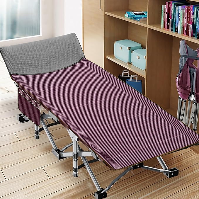 LILYPELLE Folding Camping Cot, Extra Wide Heavy Duty Sleeping Cots with Carry Bag, Double Layer Oxford Portable Travel Camp Cots for Home, Office Nap and Outdoor Beach