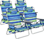 COSTWAY Backpack Beach Chairs, 4-Pack Portable Camping Chairs with Cup Holder, Ice Bag, 5-Position Outdoor Reclining Chairs for Adults, Travel, Sunbathing, Support 300 LBS, Blue & Green