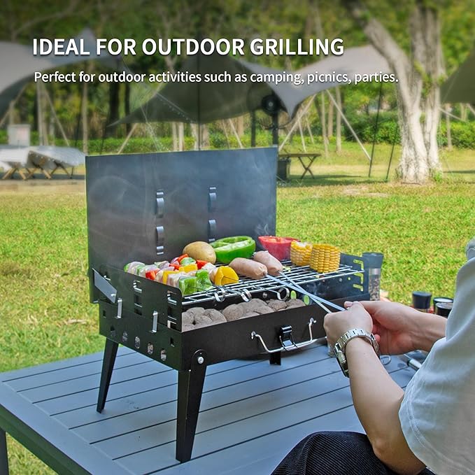 MASTER COOK Portable Charcoal Grill, Foldable BBQ Grill Kit Easy to Carry, 160 SQIN Cooking Area Mini Tabletop Grill for Outdoor Camping, Patio and Picnic, 17.1”*10.8”*2.5”