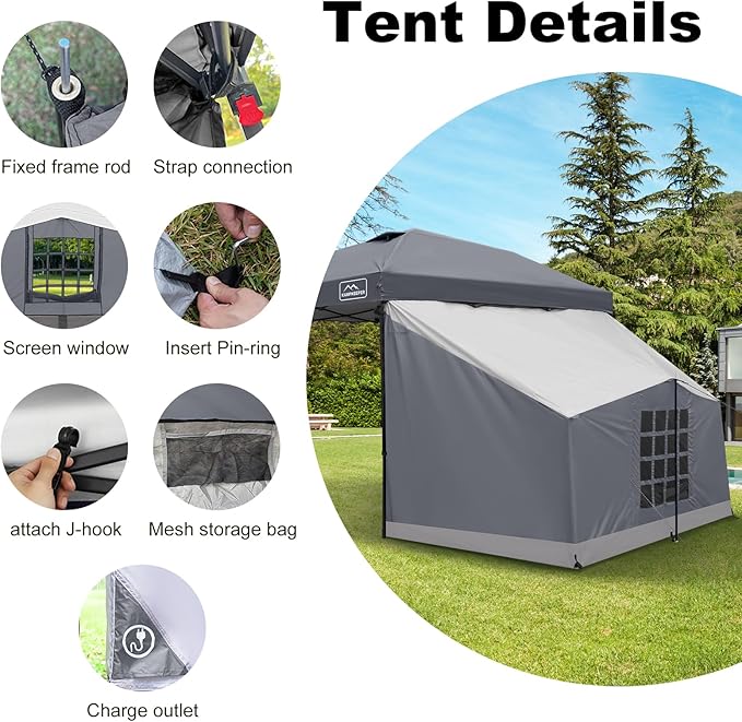 KAMPKEEPER Canopy Side Tent, Camping Canopy Tent for 10x10 Pop Up Canopies, Cube Tents, Gazebo Room Compatible with 10' Wide Canopies(Canopy Not Included)