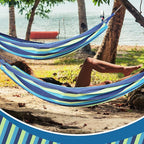 Windyun 2 Sets Cotton Canvas Hammock Large Double Hammock 400lbs Portable Camping Hammocks for Outside with Carrying Bag Sturdy Metal Knot Ropes and Tree Straps for Travel Patio Garden Backyard (Blue)