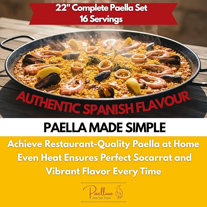 Paella Burner and Stand Set 16 Servings, 22 Inch Paella Pan, Dual Propane Outdoor Stove with Stand & Regulator, Portable Gas Cooker for Camping Crawfish Boil Cooking Outdoor, Paellera Propano