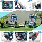 Giantex Folding Beach Chair, Patio Sling Chairs with 5 Adjustable Position, Head Pillow, Storage Bag, Towel Bar, Cup Holders, Backpack Chairs for Sunbathing, Camping Chair