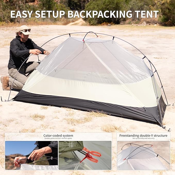 Naturehike Mongar Pro 1/2/3 Person Backpacking Tent,Waterproof Nylon Easy Setup Lightweight Camping Tent