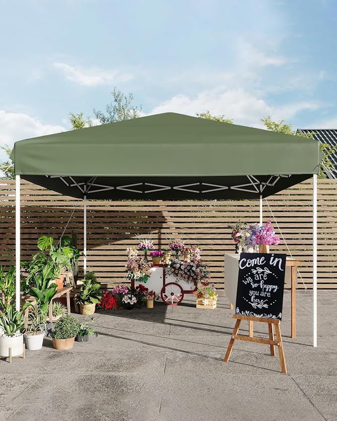 10x10FT Pop Up Canopy, Outdoor Canopy Tent with SandBag & Carry Bag for Commercial Events, Camping, Backyard Parties, Green