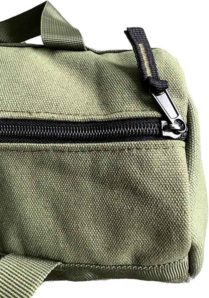 TBACW Canvas Tool Storage Bag with Zipper - Organizer for Tools, Tent Stakes & Poles, Durable Fabric Utility Pouch for Outdoor Hunting Hiking Camping Gear (Green)