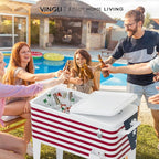 VINGLI 80 Quart Rolling Ice Chest, Portable Patio Party Bar Drink Cooler Cart, with Shelf, Beverage Pool with Bottle Opener