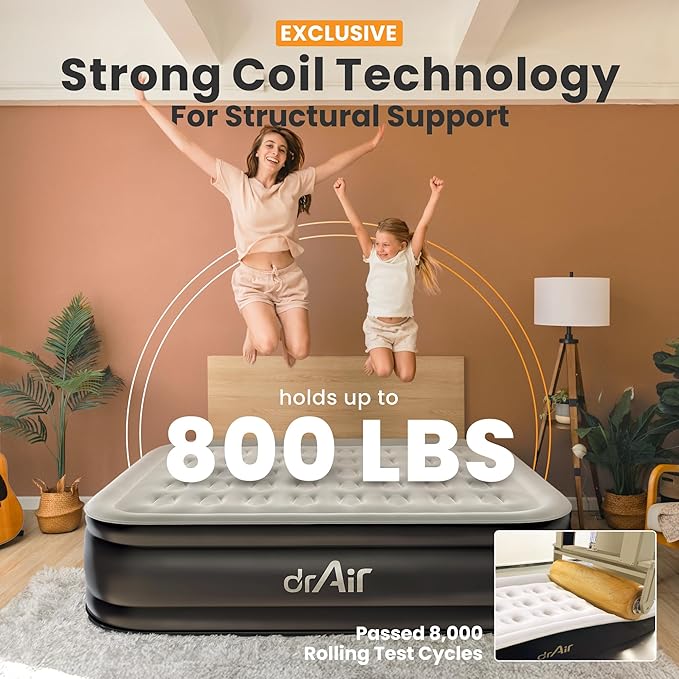 Queen Air Mattress with Built-in Pump, 18" Raised Blow Up Mattress, 800 lbs Max Honeycomb Air Bed, 48Hr Leak-Proof Test, 3min Inflatable Mattress for Home, Guests, Camping, Colchones inflables