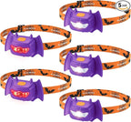 EverBrite Halloween Bat Headlamps Halloween Gifts, 5 Pack Head Lamps with Warm/Red/Strobe 3 Modes, Headlights for Halloween Party and Decorations