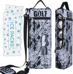 Golf Cooler Bag Plus Ice Pack Soft Sided Insulated Cooler Bag- Holds 6 Pack of Cans or 2 Wine Bottles - Grey Camo Golf Beer Sleeve Black Fits Discreetly in Golf Bags