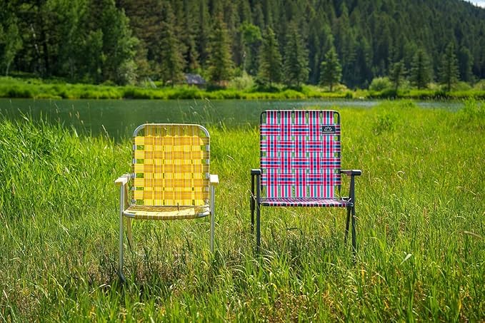 MOUNTAIN SUMMIT GEAR Retro Webbed Camping Chair - Lightweight, Foldable, Durable Steel Frame, 300lb Capacity, Vintage Stripes by Caddis Sports (4, Red/Blue)