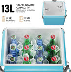 VINGLI 14qt Small Insulated Portable Cooler, Retro Vintage Classic Style Hard Metal Cooler for Barbeques, Camping, Fishing and Picnics