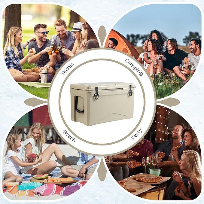 Goplus Hard Cooler, Insulated Ice Chest w/Portable Handles, Cup Holders, Ruler, Bottle Opener, 6 Day Ice Retention for Drink, Beverage, Camping, Fishing, Beach