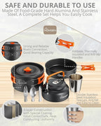 HOMGEN Portable Camping Cookware Set-Lightweight Aluminum Camp Pots and Pans Kit-Comes with Non-Stick Pots/A Frying Pan etc-Complete Camping Mess Kit for Camping/Hiking/Fishing & Other Outdoor Trip