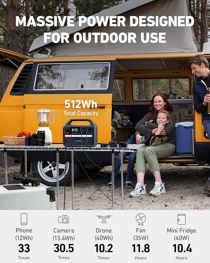 Anker 535 Solar Generator, Powerhouse 512Wh with 100W Solar Panel, Power Station with LiFePO4, 4 * 110V AC Outlets, 60W USB-C PD Output, LED Light for Outdoor Camping, RV, Power Outage(Anker Solix)