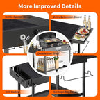 Portable Grill Table Cart with Wheels Foldable Blackstone Griddle Stand for 17"/22" Griddles, Ninja Woodfire Grill & Weber, Outdoor BBQ Prep Table with Storage Shelf Caddy for Camping, Tailgating