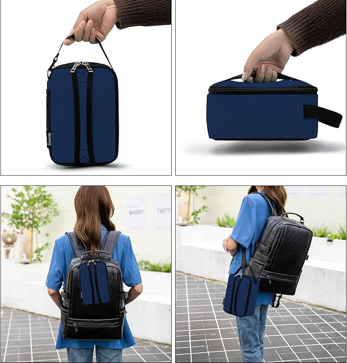 BEIMILY Mini Insulated Lunch Bag for Women Men,Portable Refrigerated Lunch Box,Soft Insulated Tote Cooler Bag for Work Camping Hiking Picnic with Comfort Handle and Removable Hand Strap,Dark Blue