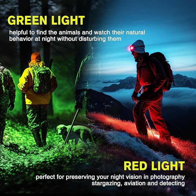 2 Pack Headlamp Rechargeable, 1300 Lumen Lightweight Bright with White Green Red Headlamp Flashlight, Waterproof Head Lamp,14 Modes for Outdoor Camping Running Cycling