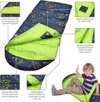 AceCamp Kids Sleeping Bag, Glow-in-The-Dark Sleeping Bag for Kids and Youth, Portable Water-Resistant Kids Sleeping Bag, Temp Rating 30F/ -1℃, for Camping, Hiking, Slumber Party