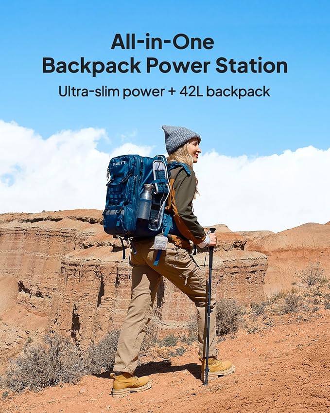 BLUETTI Solar Backpack Power Station Handsfree 1 with 60W Solar Panel Included, 268.8Wh 300W LiFePO4 Solar Generator with a 42L Backpack, All in One Solar Power System for Hiking, Photography, Travel