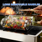 Rolling Grill Basket 2-Pack, Premium 304 Stainless Steel, Removable Wooden Handles, Upgrade Rolling Grill Baskets for Outdoor Grill, BBQ Grill Accessories for Camping/Backyard Cooking, Ideal Gift for Dad/Husband