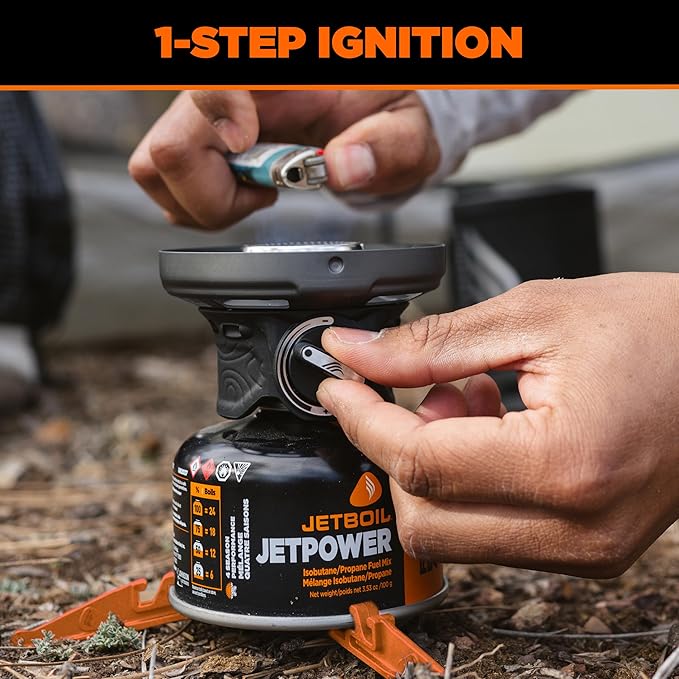 Jetboil Zip 0.8L Portable Fast Boil Stove with Easy-Turn Knob Igniter for Backpacking and Camping, Propane/Isobutane Burner
