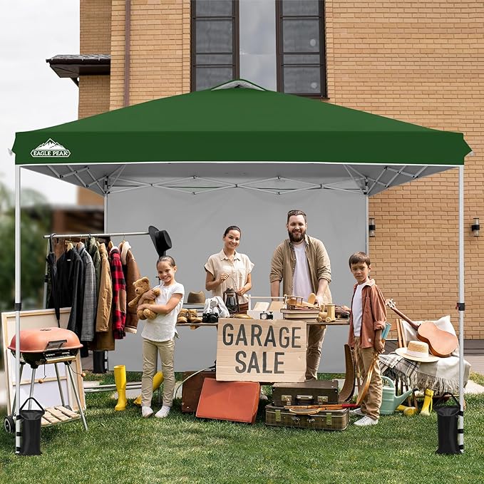EAGLE PEAK Commercial Canopy 10x10 Pop Up Canopy Tent with 1 Sidewall, Easy Setup Heavy Duty Instant Event Shelter for Vendors & Markets, Outdoor Sun Shade, Green