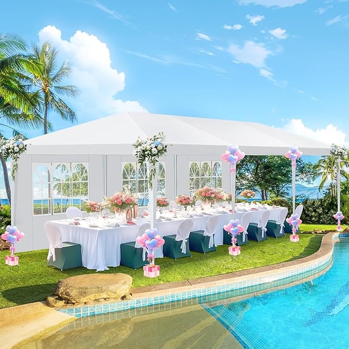 HOTEEL 10x30 Party Tent with 8 Removable Sidewalls for Parties, Weddings, BBQ, Baby Shower, Waterproof Outdoor Event Canopy, Patio Camping Gazebo, Carpas para Fiestas, White