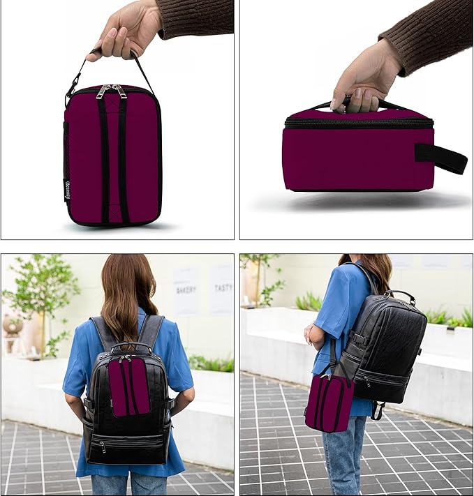 BEIMILY Lunch Box for Men Women Adults,Mini Insulated Lunch Bag for Office Work Picnic,Reusable Portable Lunchbox,Soft Cooler Tote Bag,6 can cooler bag,Mini,Dark Red
