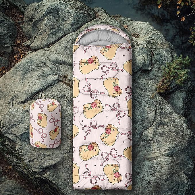 Colorful Bow Sleeping Bag, 3 Season Warm Cool Weather, Hand Drawn Bow Camping Sleeping Bag for Adult, Cute Bowknot Camping Backpacking for Outdoor Traveling Hiking Hunting Gear Equipment