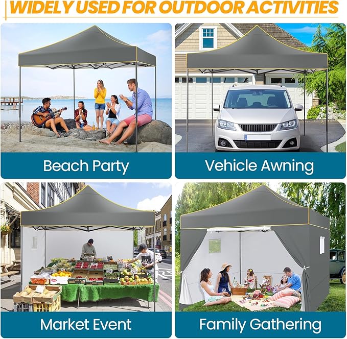 COBIZI 10x10 Heavy Duty Pop Up Canopy Tent for Event Commercial Instant Canopy with 4 Sidewalls, Outdoor Canopy Waterproof Portable Vendor Tent for Parties, Backyard, Camping, UV 50+, Light Gray