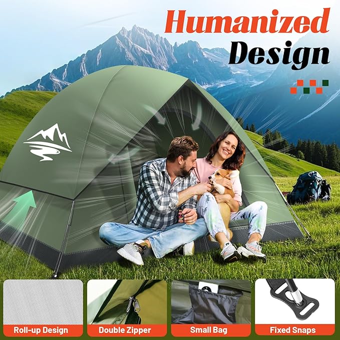 Tents for Camping 2/3/4 Person with Rainfly - Camping Tent Waterproof Windproof Easy Setup, Portable Double Layer Outdoor Dome Tent, Backpacking Tents for Adventure Backyard Hiking