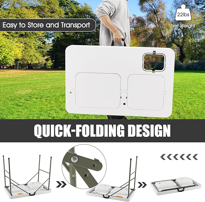 Giantex Fish Cleaning Table w/ 2 Sinks, Faucet, Hose Hook Up, Portable Folding Camping Table w/Measure Mark, Outdoor Fillet Cleaning Station for Fishing Beach Picnic (with Water Hose Holder)