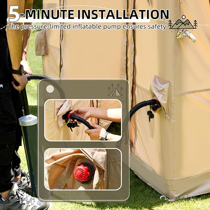 YOLENY 2-4 Person Inflatable Tents for Camping, Quick Setup in 2 Minutes with Hand Pump, 4-Season Waterproof Windproof Oxford Blow Up Tent