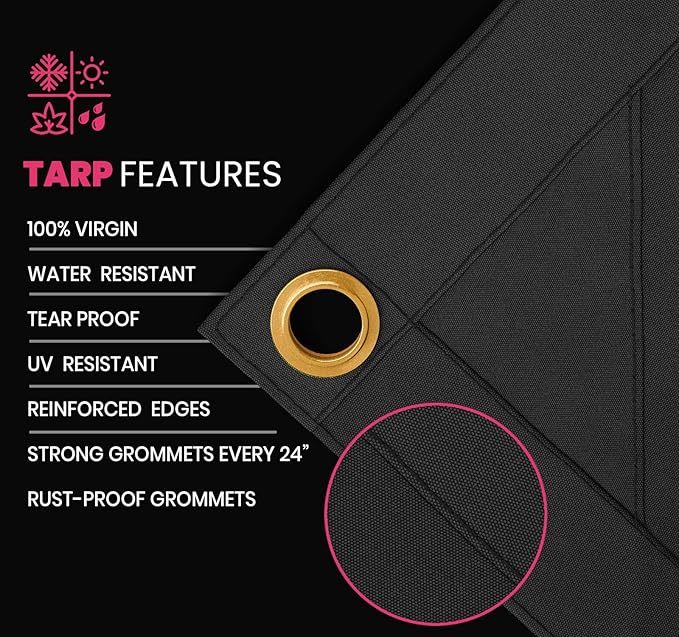 PROTARP Extreme Heavy Duty 20 OZ Water Resistant Canvas Tarp, UV Resistant Tarpaulin Cover with Rustproof Brass Grommets, Multipurpose for Canopy, Roof, Camping, Woodpile (Off White 8'X20')