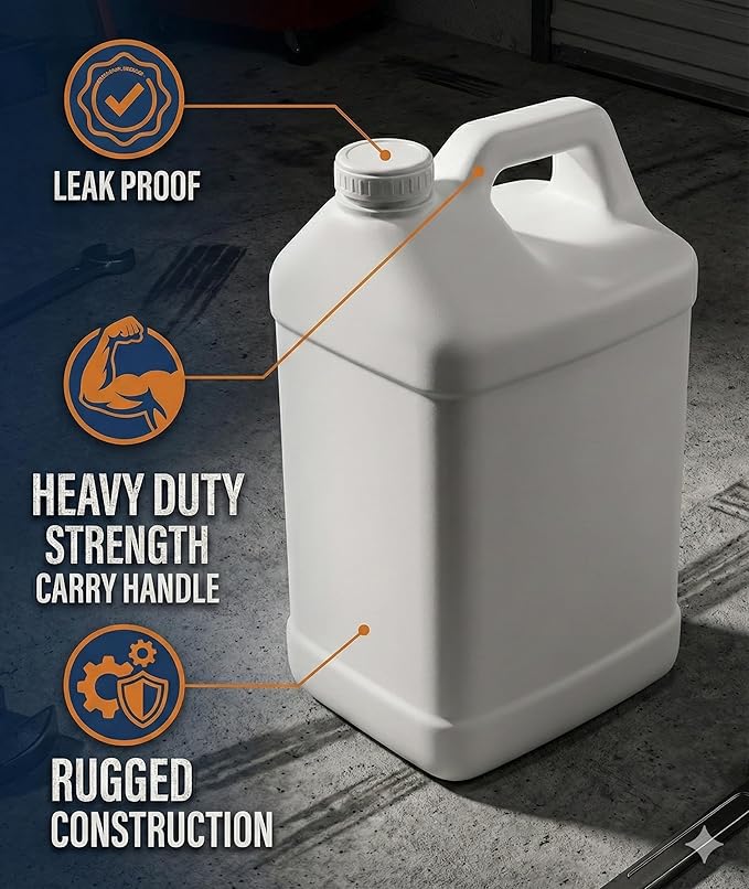 kitchentoolz 2.5 Gallon Water Jug – Heavy-Duty HDPE Carboy for Automotive Used Oil & Liquid Storage – 10 Quart Mixing Container with Secure Lid – Made in USA - White