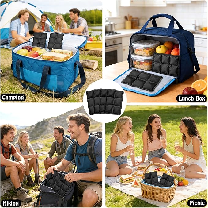 4pcs Reusable Ice Packs for Lunch Boxes & Coolers, (6”x4”x0.7”) Slim Freezer Packs for School Lunch Bags, Small Non-Toxic Cooler for Picnic & Camping