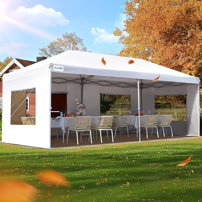Quictent 10x20 Pop up Canopy with Sidewalls Easy up Canopy Tent Instant Shelter with Windows for Outdoor Event Party