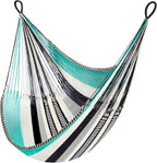 Handwoven Hanging Chair by Yellow Leaf Hammocks - Fits 1 Person, 330lb Max - Kick Back for Full-Body Recline - Weathersafe, Ultra Soft, Hang Anywhere - Color: Turquoise - Black -White