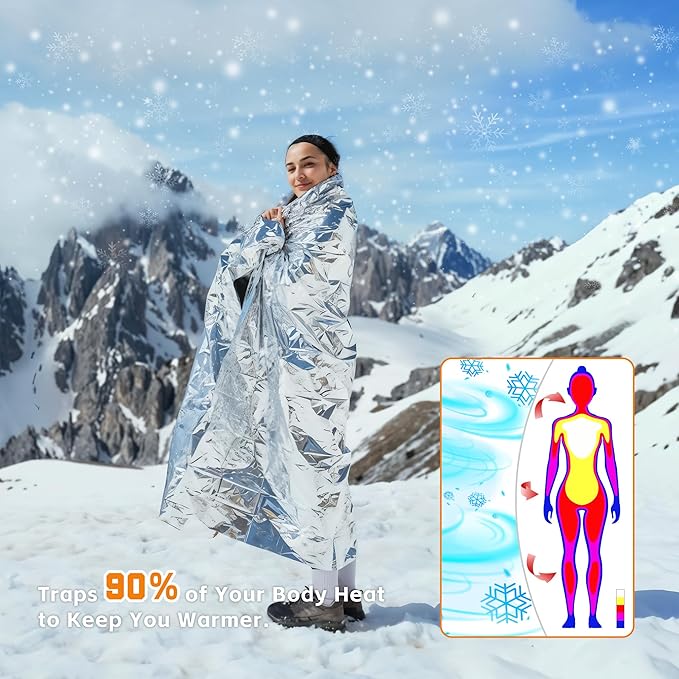 100 Pack Emergency Blankets - Mylar Thermal Space Blankets for Survival and Protection - Ideal for Camping, Outdoors, Hiking, Rescue, Marathons