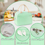 Lunch Bag For Women, Cooler Insulated Lunch Box For Travel Work Picnic College School Adult Large Capacity Lunch Bags, Green Stripe