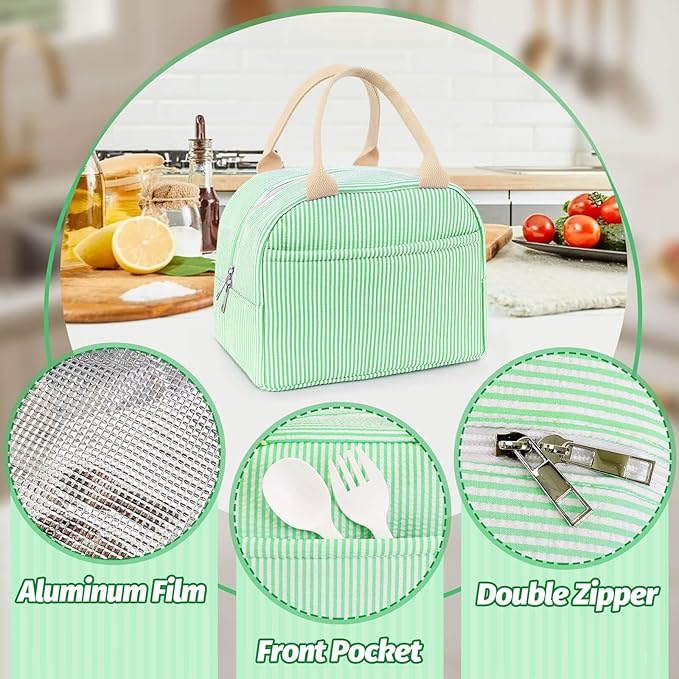 Lunch Bag For Women, Cooler Insulated Lunch Box For Travel Work Picnic College School Adult Large Capacity Lunch Bags, Green Stripe