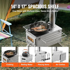 VEVOR Camping Wood Stove Stainless Steel Camping Tent Stove, Portable Wood Burning Stove with Chimney Pipes & Gloves, 640in³Firebox Hot Tent Stove for Outdoor Cooking and Heating with 8 Pipes
